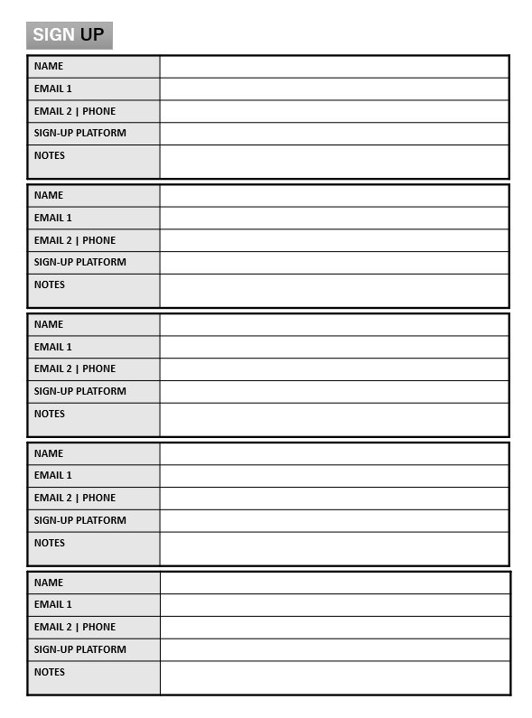 Event Sign Up Sheet Template 